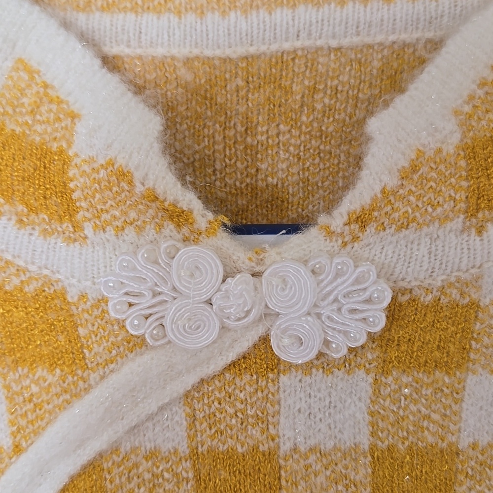 Vintage 60s Yellow Gingham Mandarin Collar Sweater - Picture 5 of 8